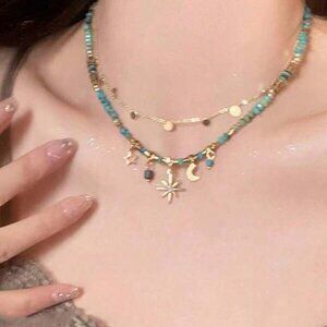 Beaded Celestial Charm Choker Necklace